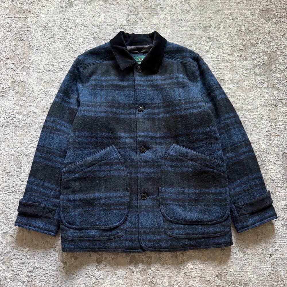 J.Crew English Wool Barn Quilted Lined Jacket Mens M Checkered Plaid Primaloft